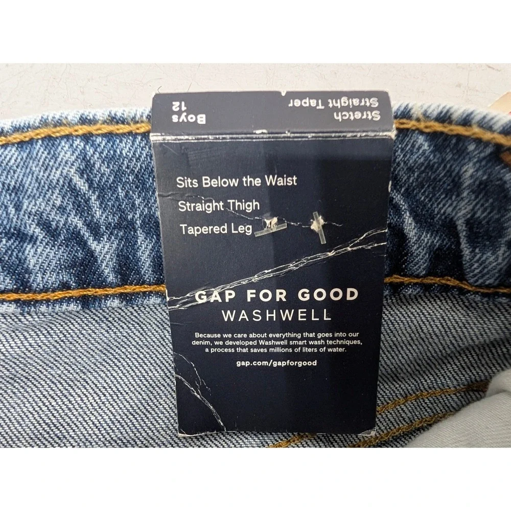 Gap Kids Boys Denim Jeans Blue Stretch Straight Taper Adjustable Waist Sz 12 NWT